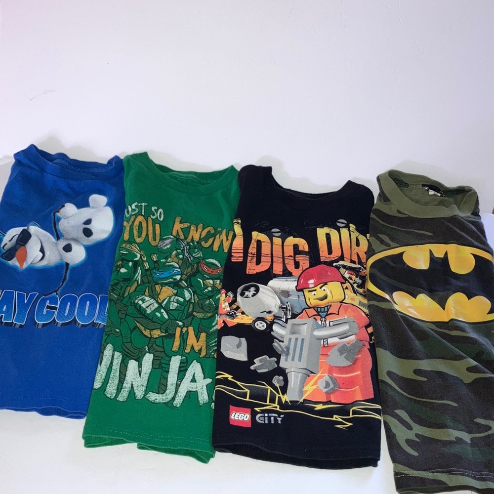 Logo Kids T-Shirt Set of Four - Frozen, TMNT, Lego & Batman Short Sleeves Size 5